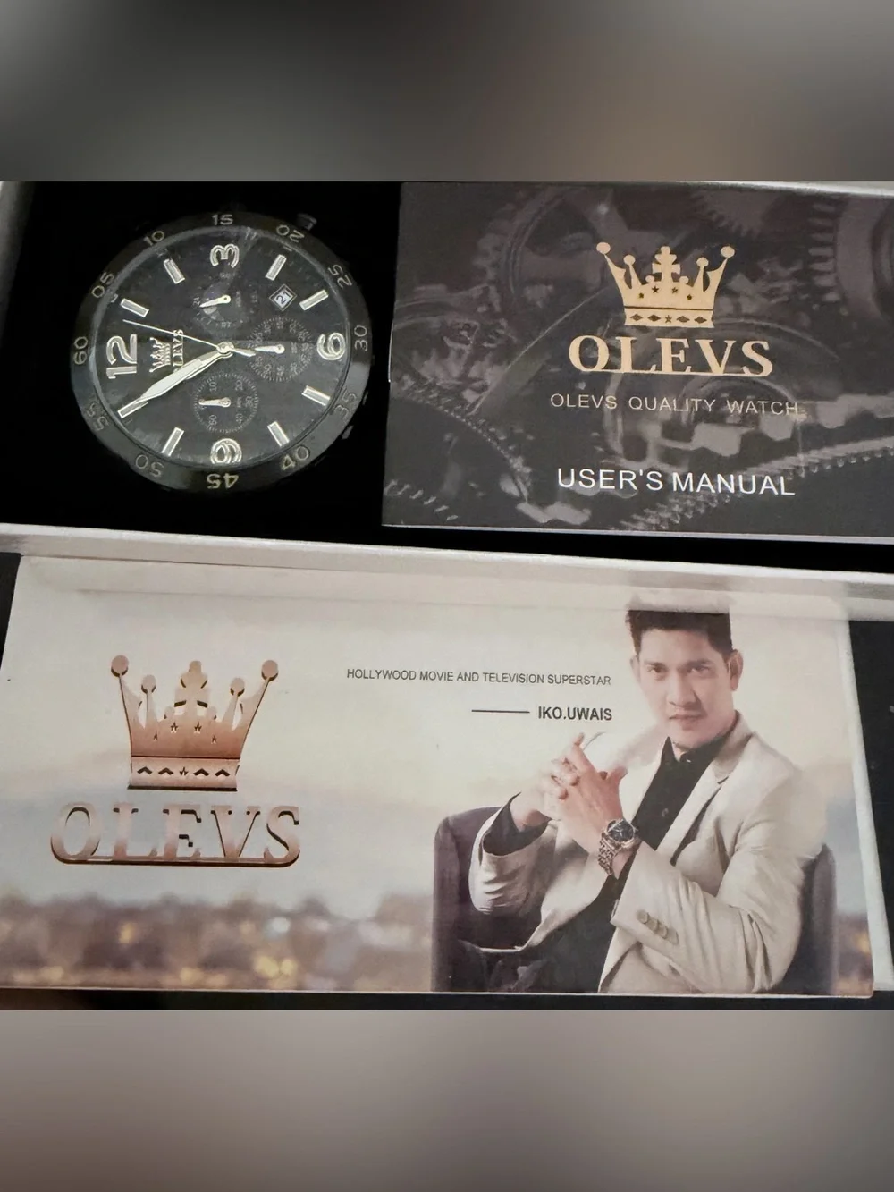 NWT OLEVS Men’s Black and Gold Chronograph Watch